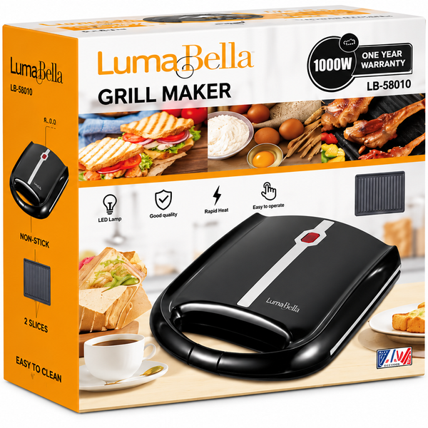 Електричний гриль-сендвічниця LumaBella LB-58010 1000 Вт, LED індикація, антипригарне покриття 4-58010 фото