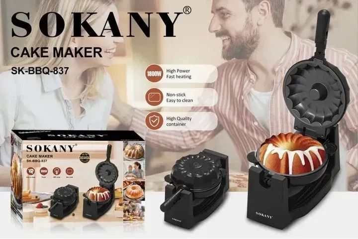 Багатофункціональна машинка для випічки хліба і тортів SOKANY SK-BBQ-837, 1800 Вт 24-837 фото