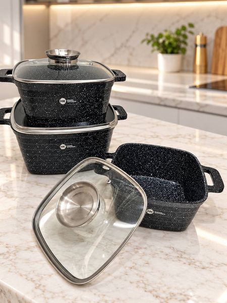Набір посуду Higher Kitchen HK-322 із квадратних каструль з гранітним покриттям на 6 предметів 18-322 фото