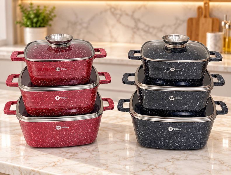 Набір посуду Higher Kitchen HK-322 із квадратних каструль з гранітним покриттям на 6 предметів 18-322 фото
