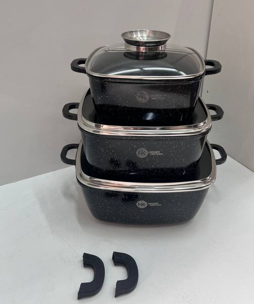 Набір посуду Higher Kitchen НК-302  із квадратних каструль з гранітним покриттям на 8 предметів 18-302 фото