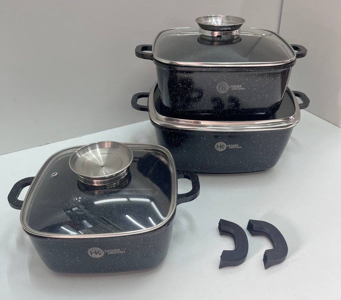 Набір посуду Higher Kitchen НК-302  із квадратних каструль з гранітним покриттям на 8 предметів 18-302 фото