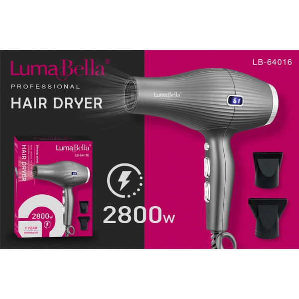 Фен для волосся LumaBella LB-64016 2800 Вт з антистатичним ефектом та дисплеєм 34-64016 фото
