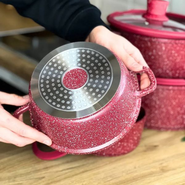 Повний набір посуду Higher Kitchen HK-316 на 17 предметів із гранітним покриттям, сковорода, сотейник і каструлі 18-316 фото
