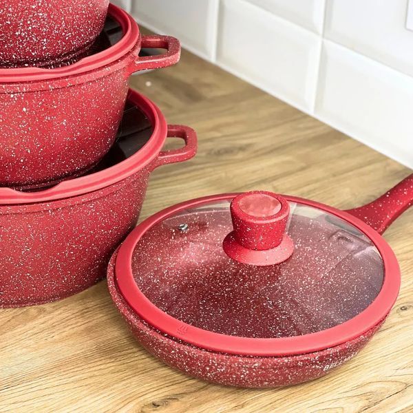 Повний набір посуду Higher Kitchen HK-316 на 17 предметів із гранітним покриттям, сковорода, сотейник і каструлі 18-316 фото