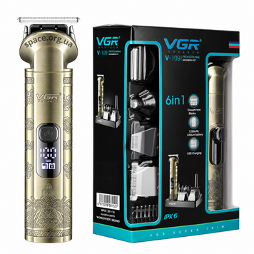 Машинка для стрижки VGR V-109 тример, акумуляторна 1200 мАг, 9 насадок, LED дисплей 33-109 фото