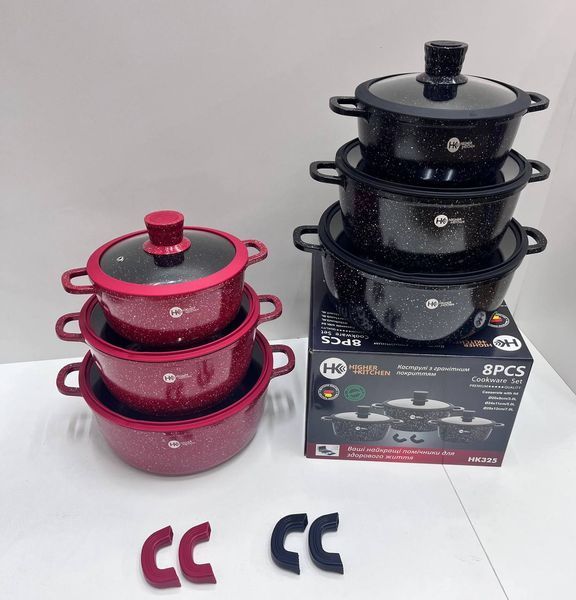 Набір каструль Higher Kitchen HK-325 для індукції з гранітним антипригарним покриттям і силіконовими кришками 18-325 фото