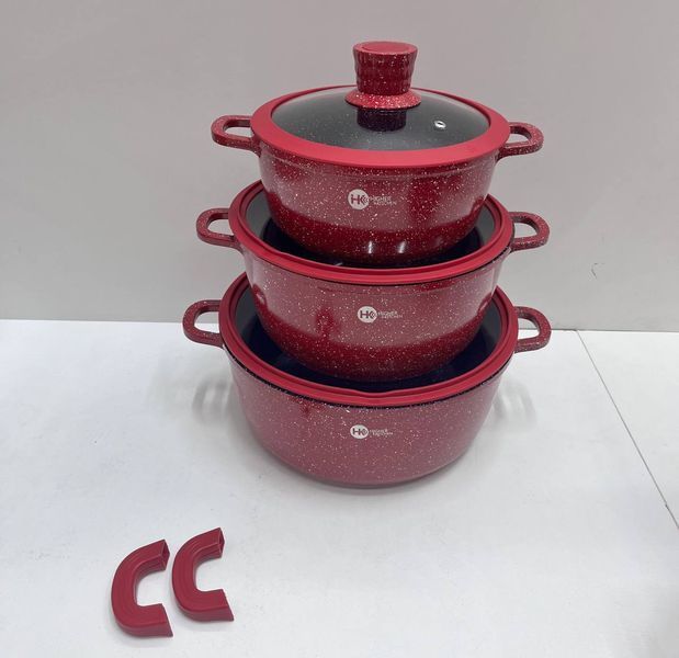 Набір каструль Higher Kitchen HK-325 для індукції з гранітним антипригарним покриттям і силіконовими кришками 18-325 фото