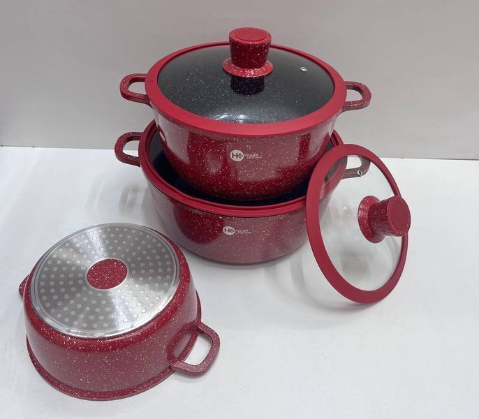 Набір каструль Higher Kitchen HK-325 для індукції з гранітним антипригарним покриттям і силіконовими кришками 18-325 фото