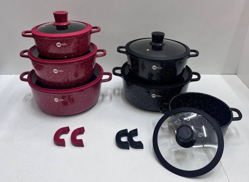 Набір каструль Higher Kitchen HK-325 для індукції з гранітним антипригарним покриттям і силіконовими кришками 18-325 фото