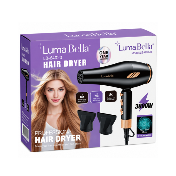 Фен для волосся LumaBella LB-64020 3000 Вт з іонізацією, насадка концентратор 2шт 34-64020 фото