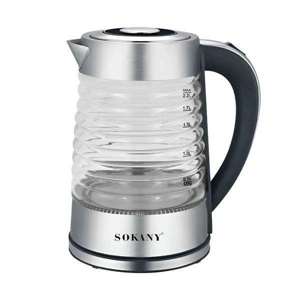 Електрочайник з заварником 0.8л прозорий скляний чайник Sokany SK-09054 2.2 л 1500 Вт 5-09054 фото